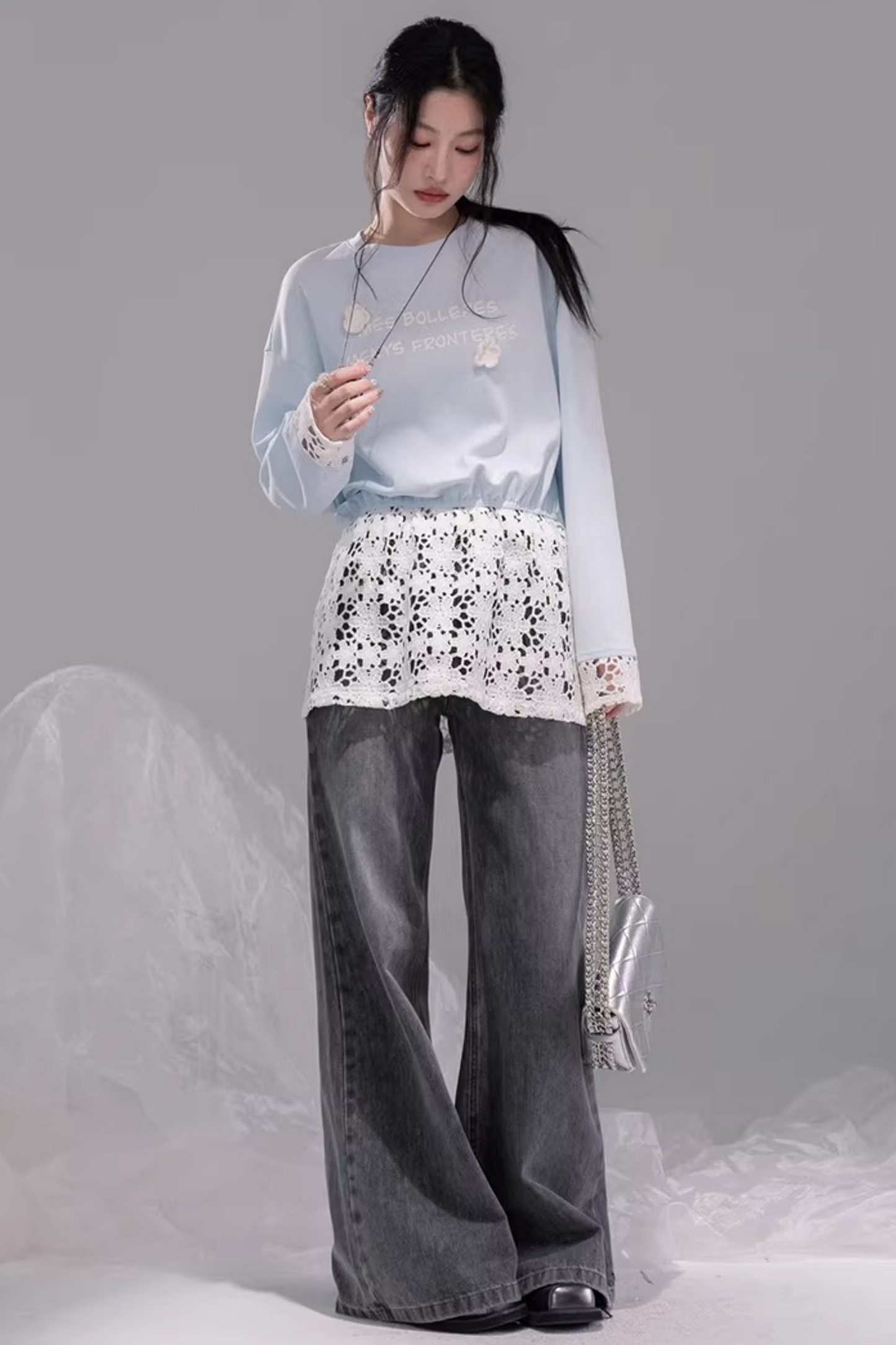 Transparent Patchwork Embroidery Blouse