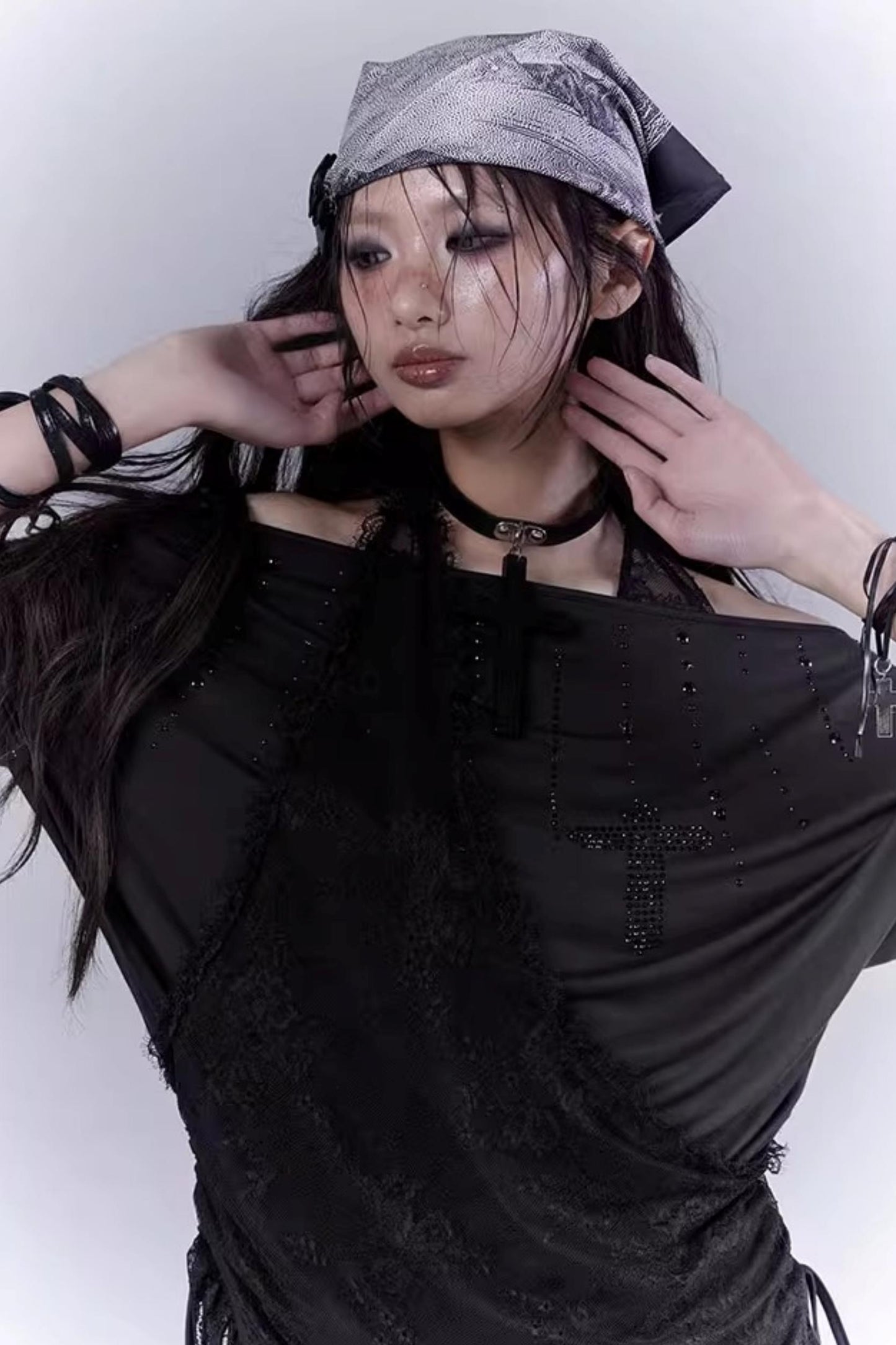 Black Lace-Trimmed Tee