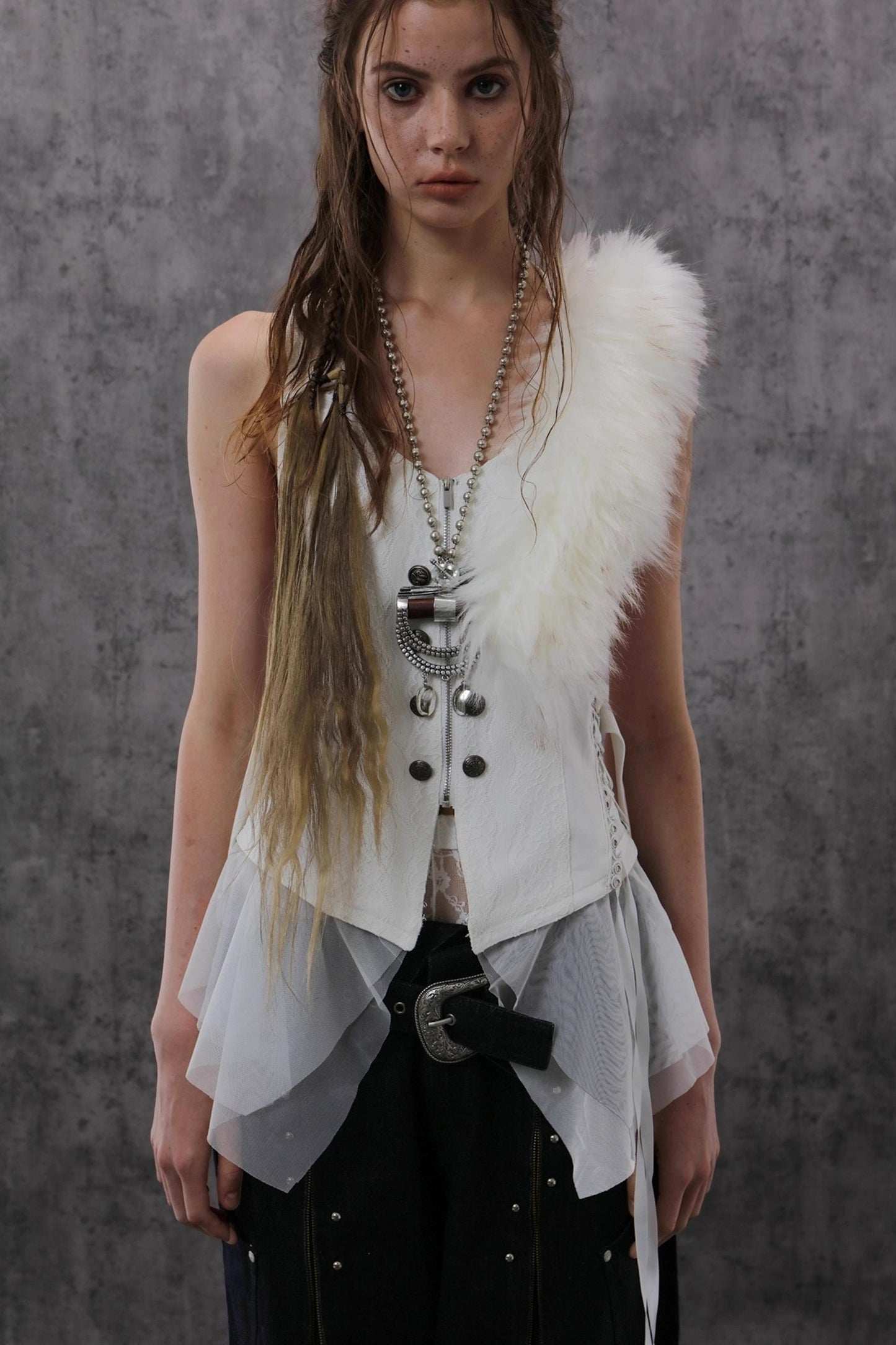 Yarn Stitched Vintage Fur Vest