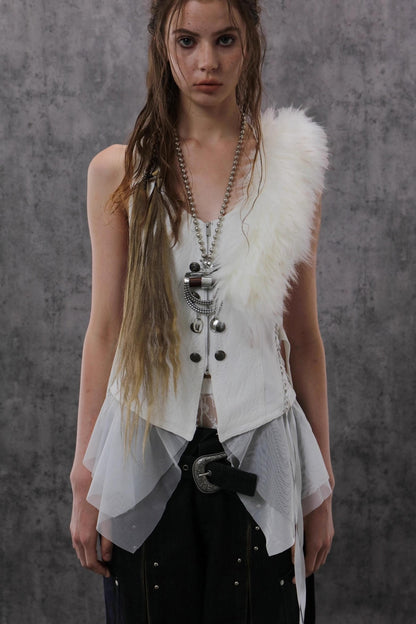 Yarn Stitched Vintage Fur Vest