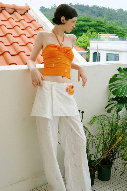 Openwork Embroidery Skirt Pants Set