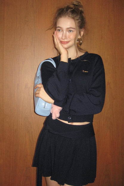 Navy Blue Wool Cardigan Set-Up