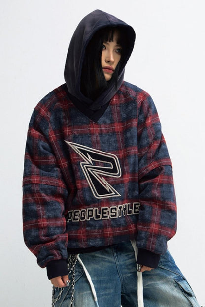 Vintage Check Fleece Pullover Sweatshirt