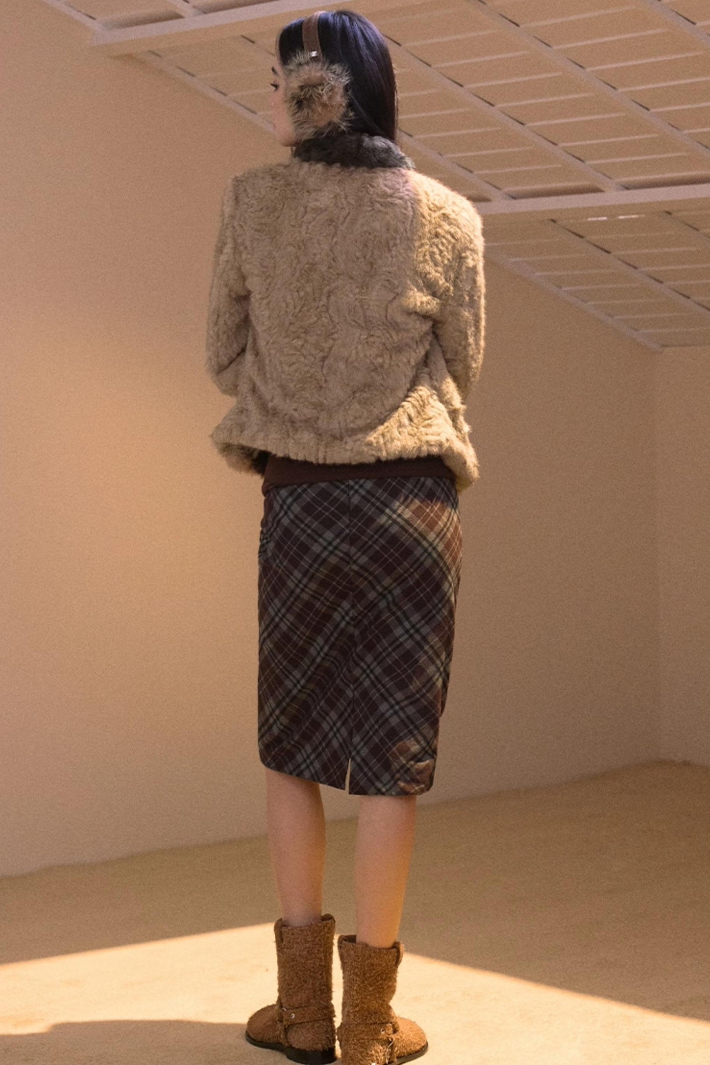 Two-Tone Patchwork Furry Coat
