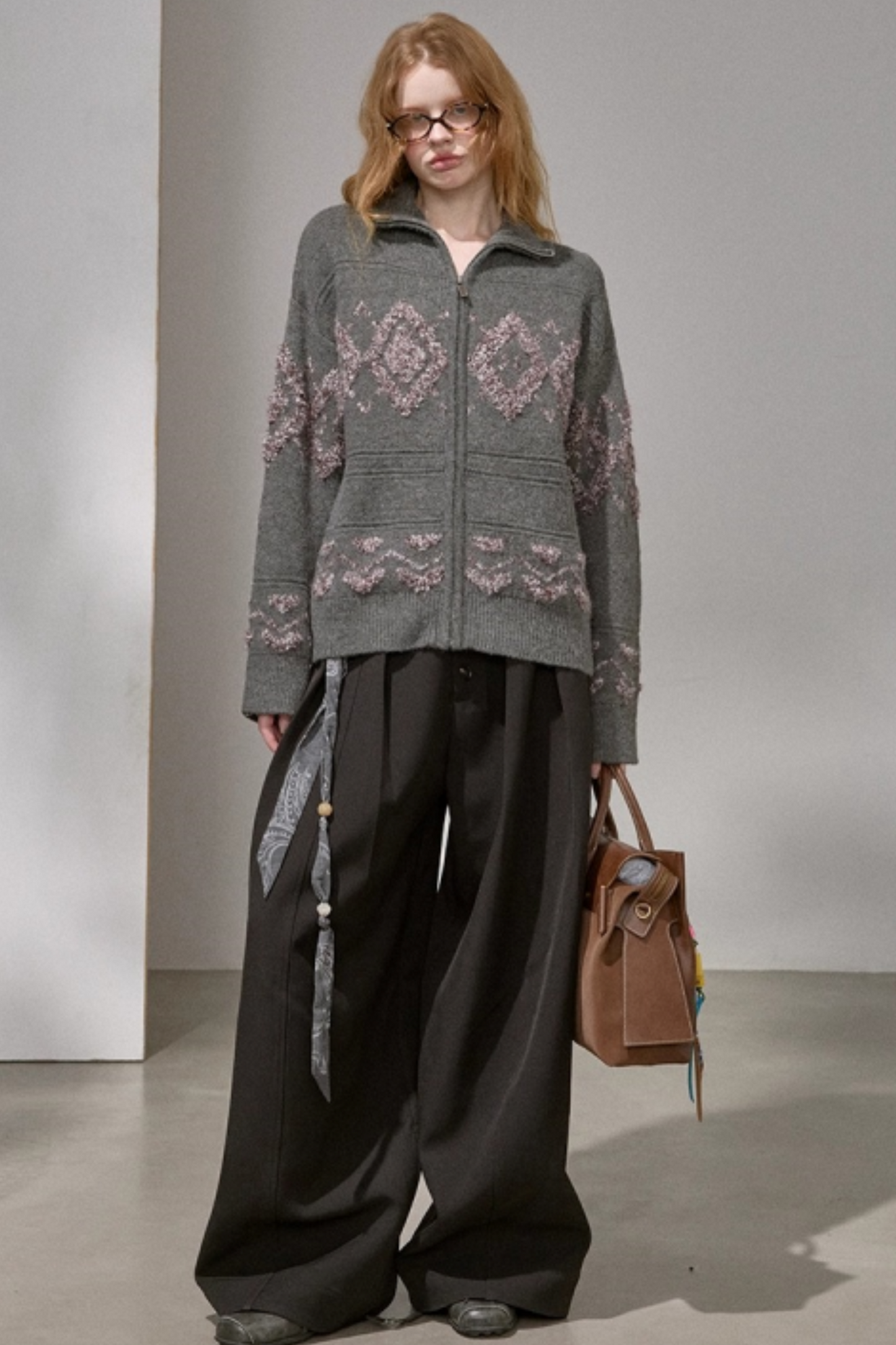 Diamond Pattern Knitted Cardigan Jacket