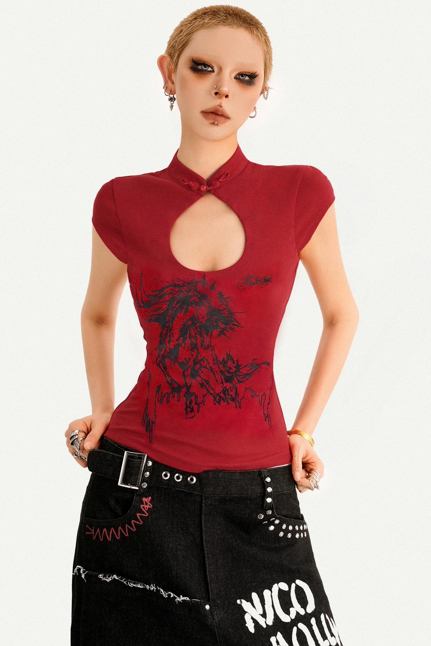 Rotes Millennium-Cheongsam-Oberteil