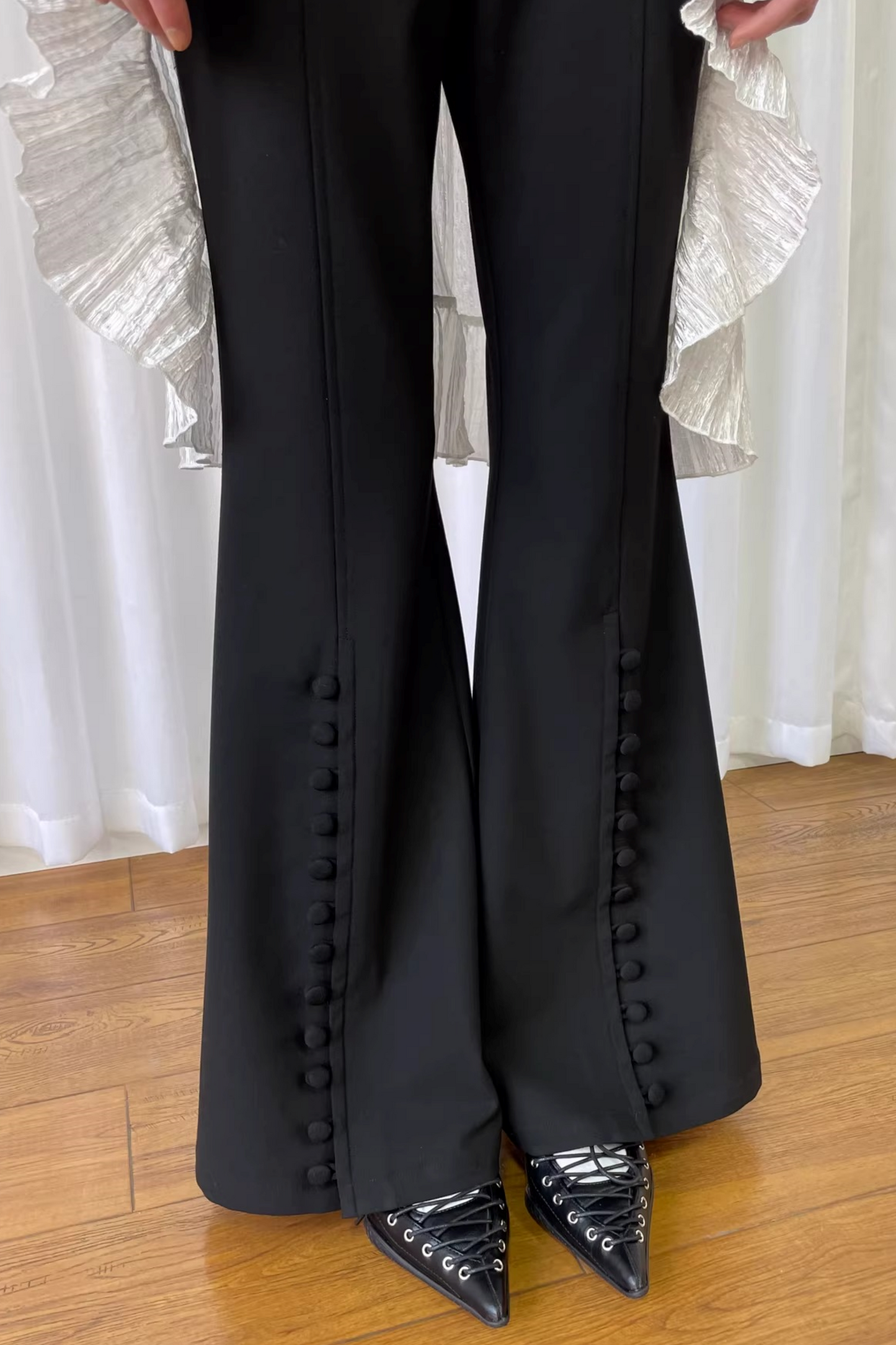Black Drape Wide-Leg Pants