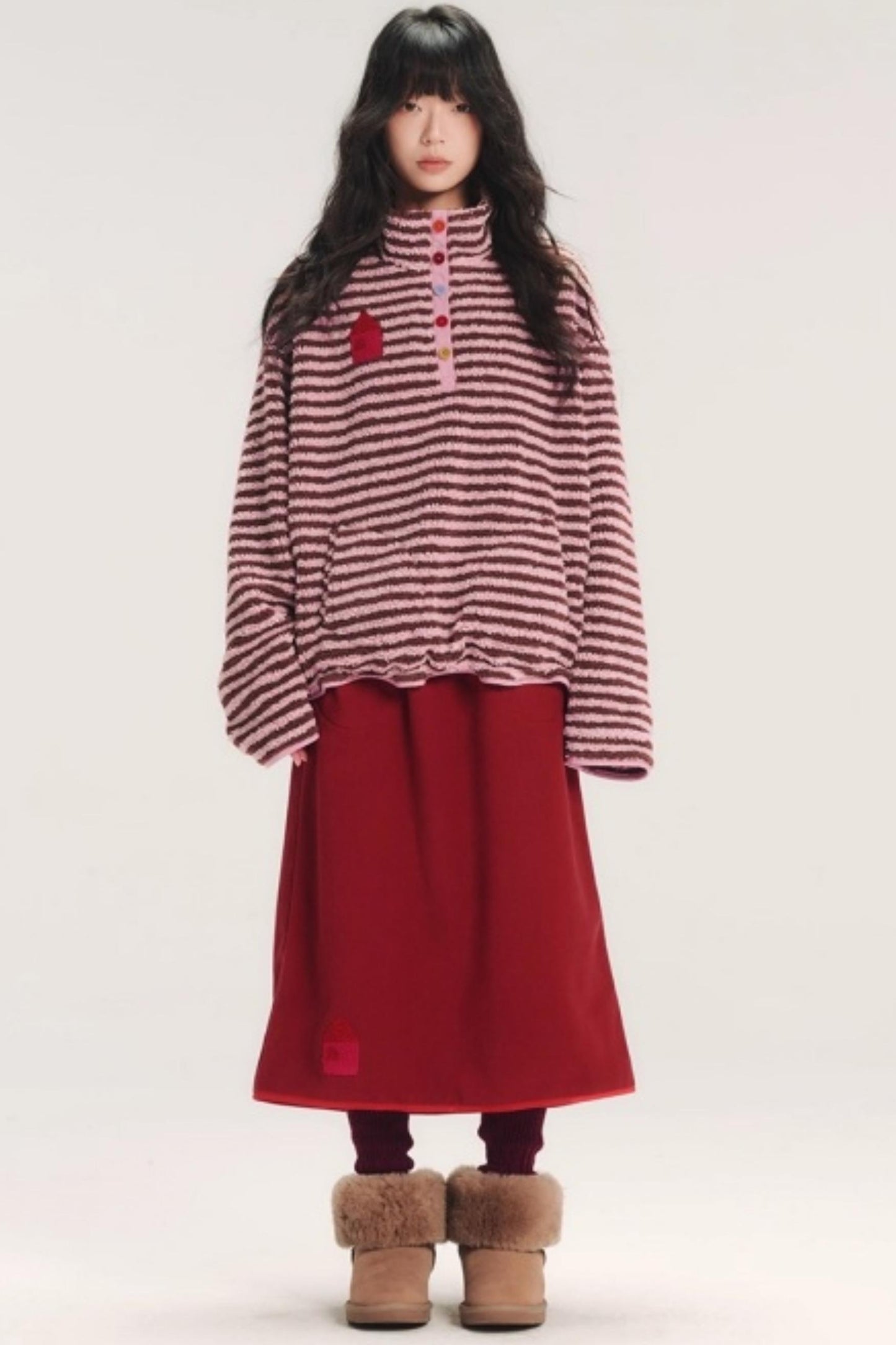 Embroidered Fleece Stiped Sweatshirt