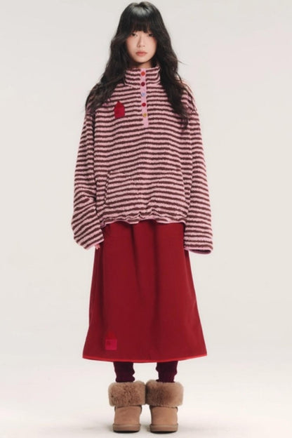 Embroidered Fleece Stiped Sweatshirt