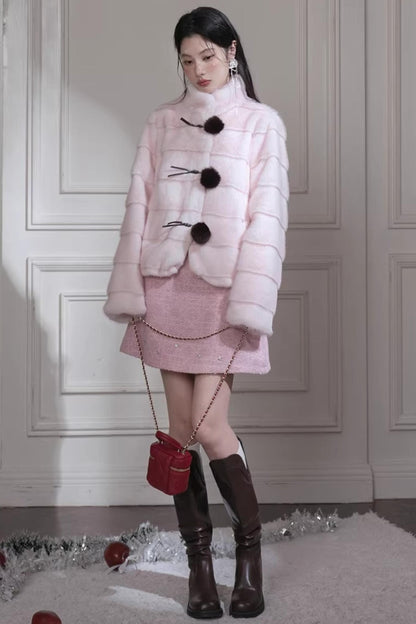 Peach Mousse Fox Fur Jacket