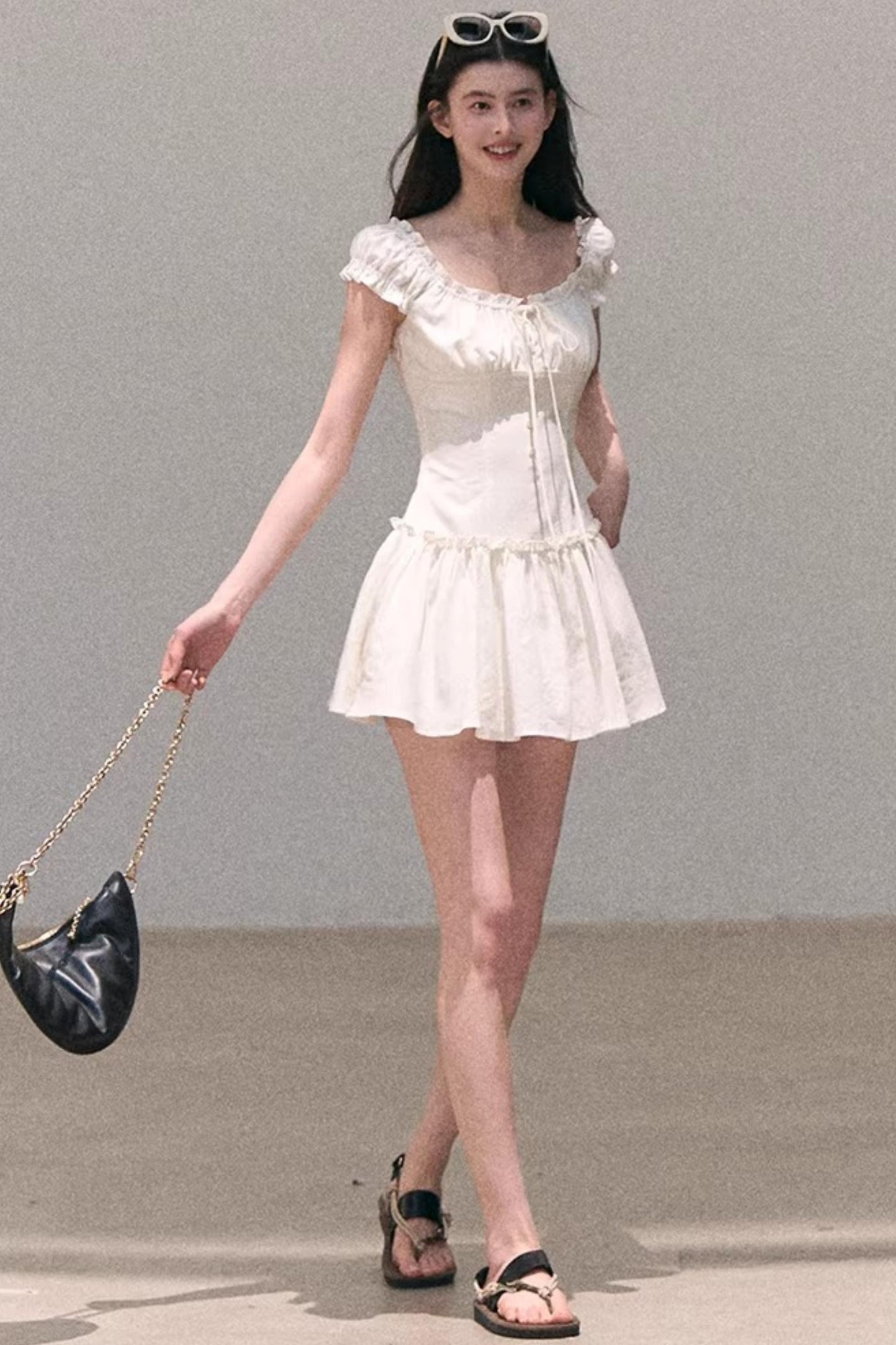 Lyocell Linen Puff Sleeve Dress