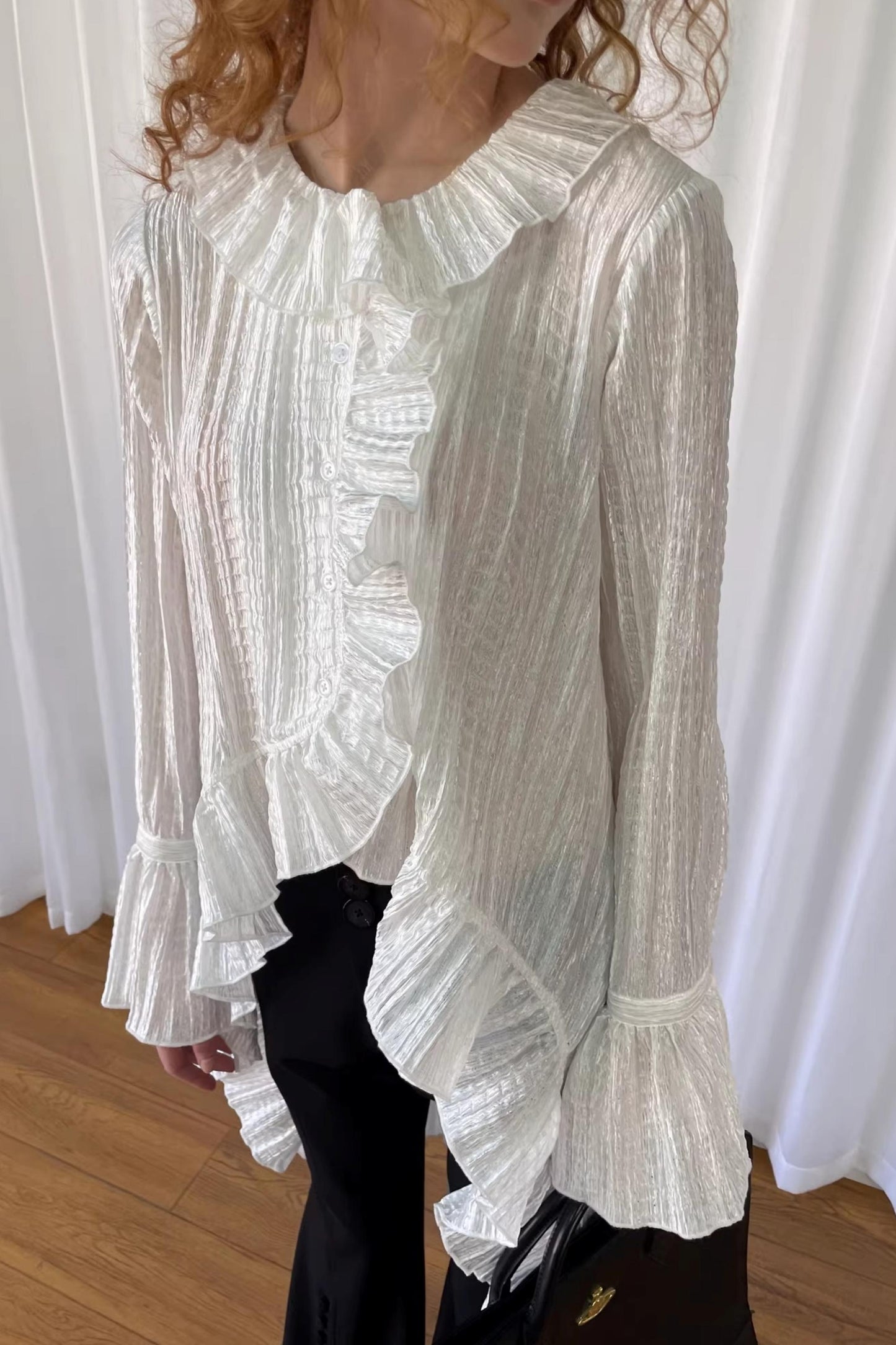 White Lace Ruffled Shirt