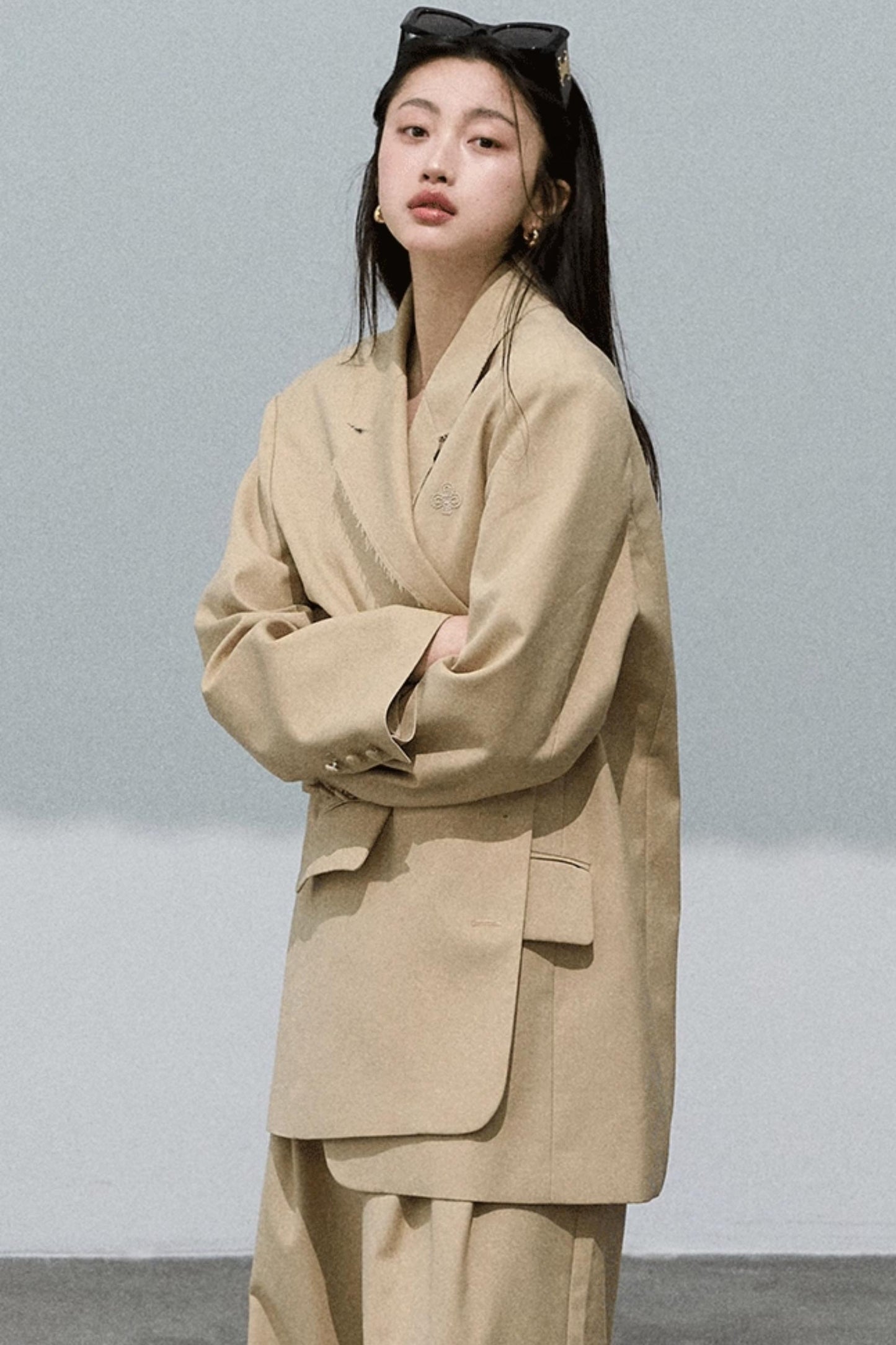 Textured Khaki Suit Short Jacket