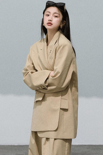 Textured Khaki Suit Short Jacket