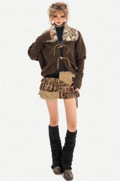 Retro Patchwork Fur Collar Jacket