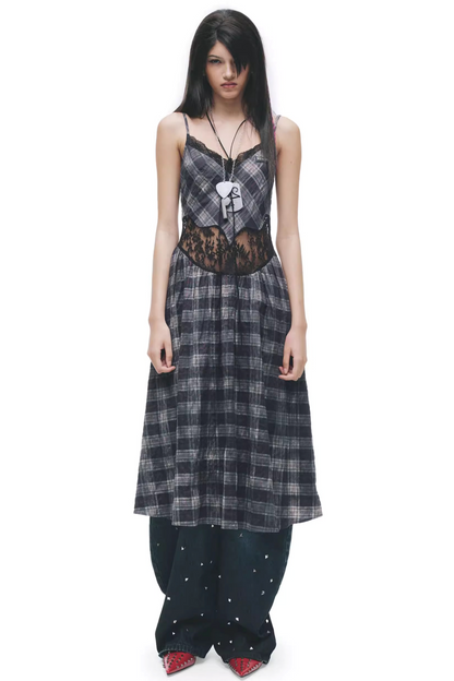Color-Blocking Karo-Kleid im Distressed-Look