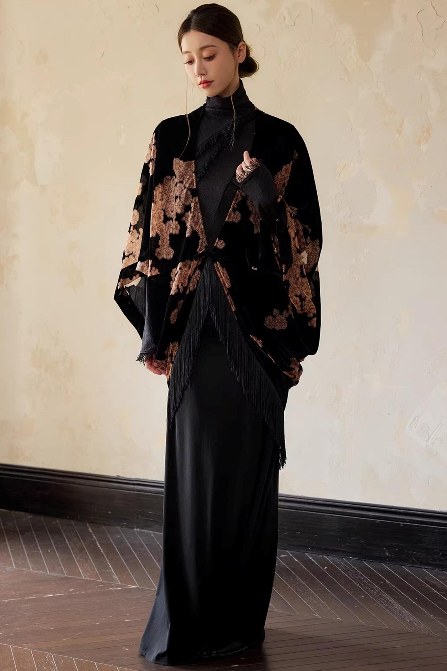 Embroidered Batwing Shawl Jacket