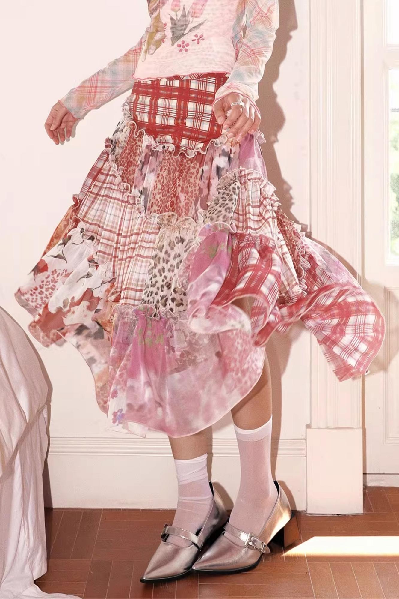 Cake Plaid Print Skirt