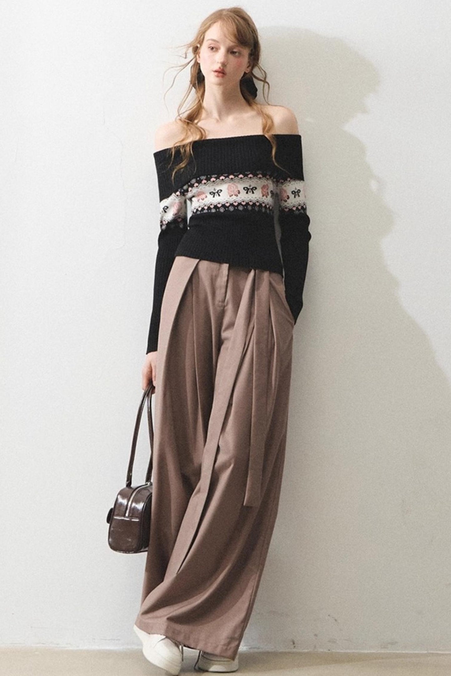 Mintfarbener Rosen-Jacquard-Pullover