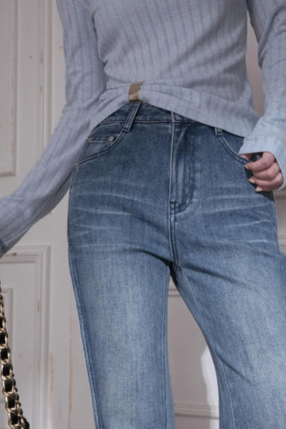 Slim Split Denim Flared Pants