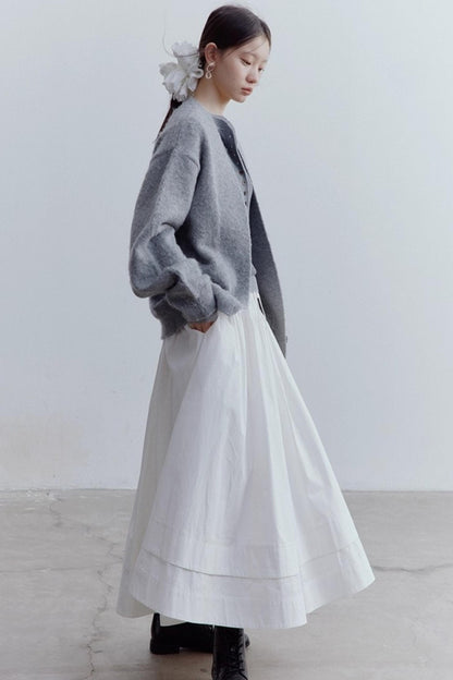 Misty Gray V-Neck Mohair Cardigan Coat