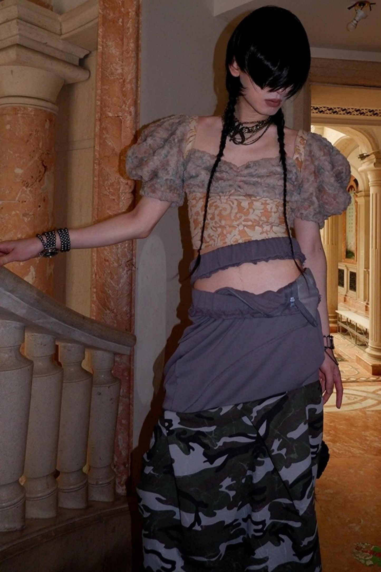 Patchwork Sheer Bud Strap Top