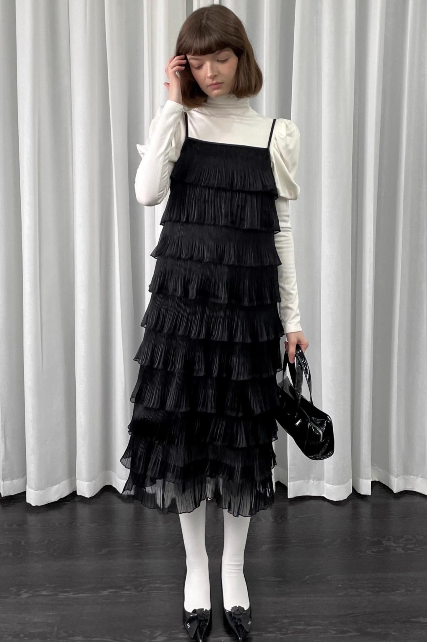 Black Pleated Slip Dress