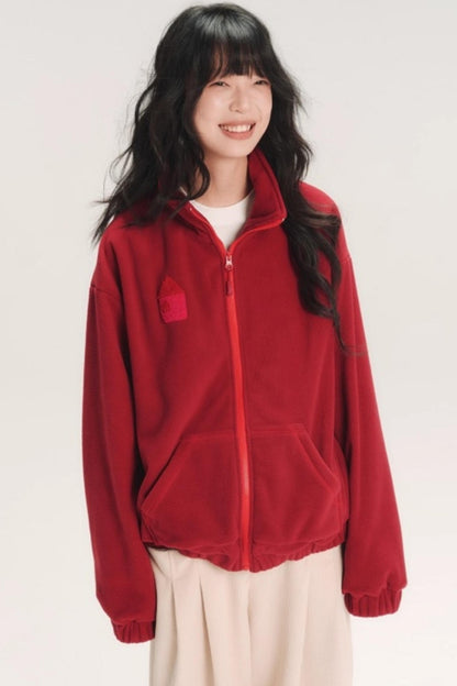 Color-Block Embroidery Fleece Jacket