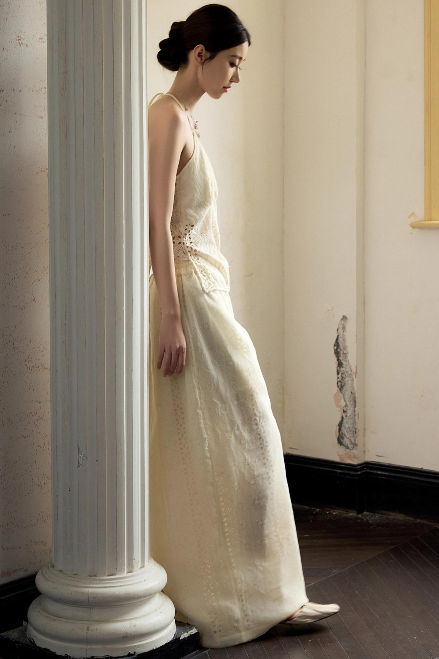 Romantic White Embroidered Halterneck Top