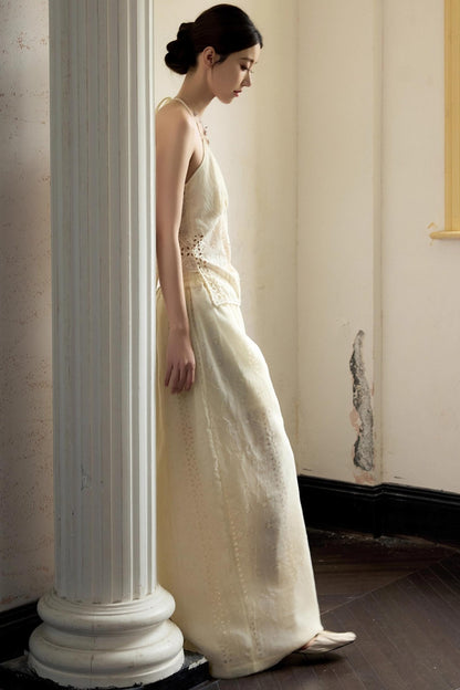 Romantic White Embroidered Halterneck Top