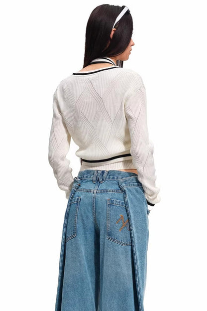 Versailles Wool Argyle Cardigan Top