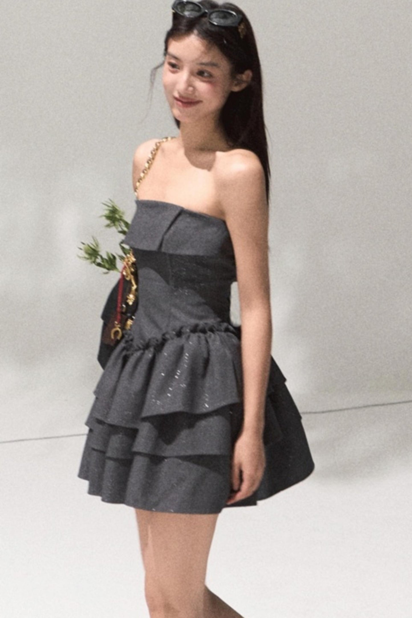 Lyocell Sequin A-Line Bandeau Waist Dress