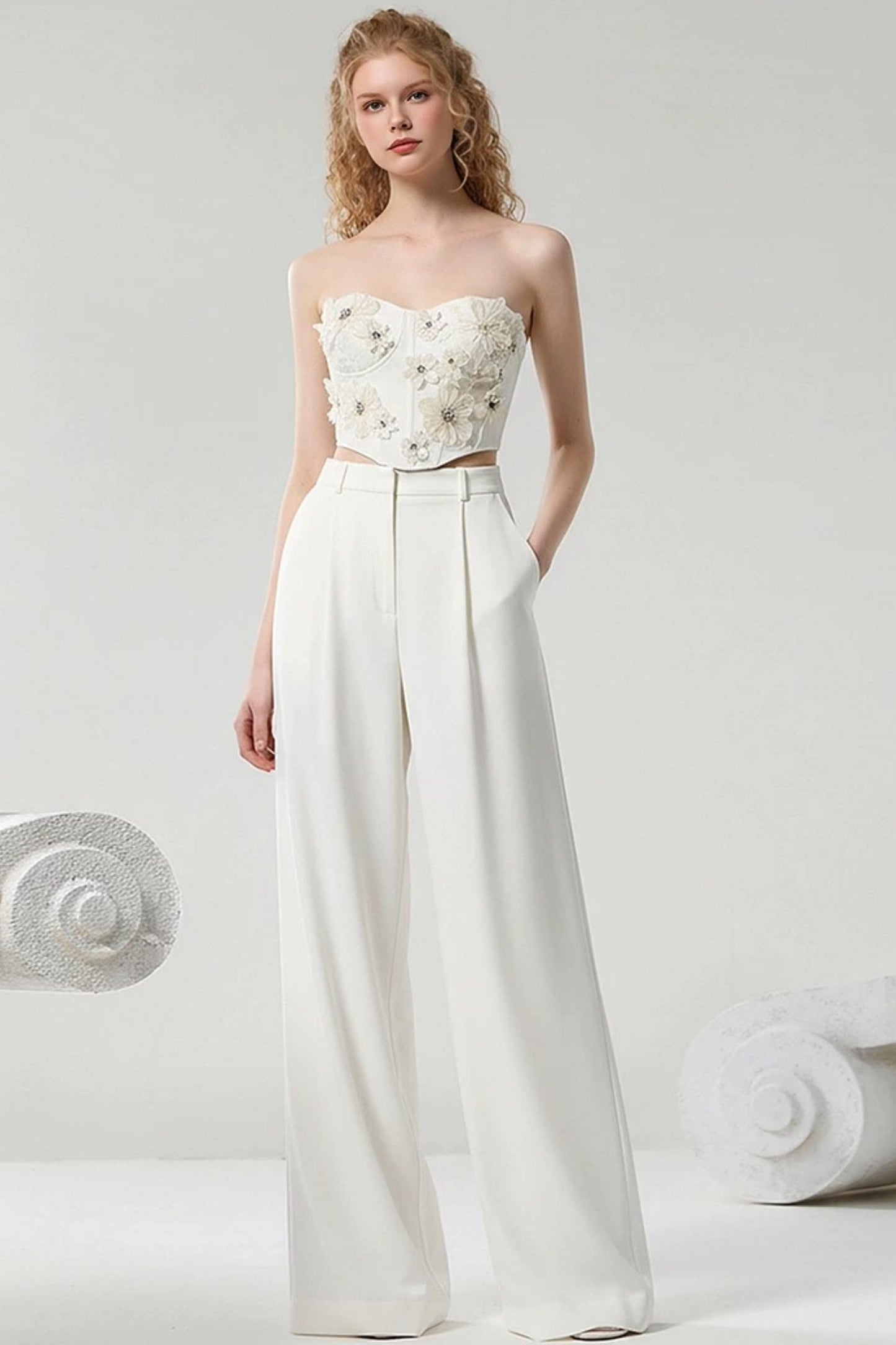 Floral V-Neck Top and Pants Set-Up