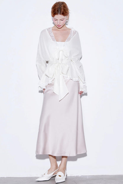 Elegant Glossy Draped Satin Skirt