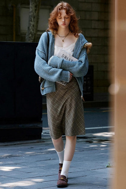 Fur Collar Cable Knit Cardigan