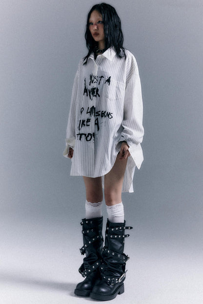 Graffiti Print Striped Long-Sleeved Shirt