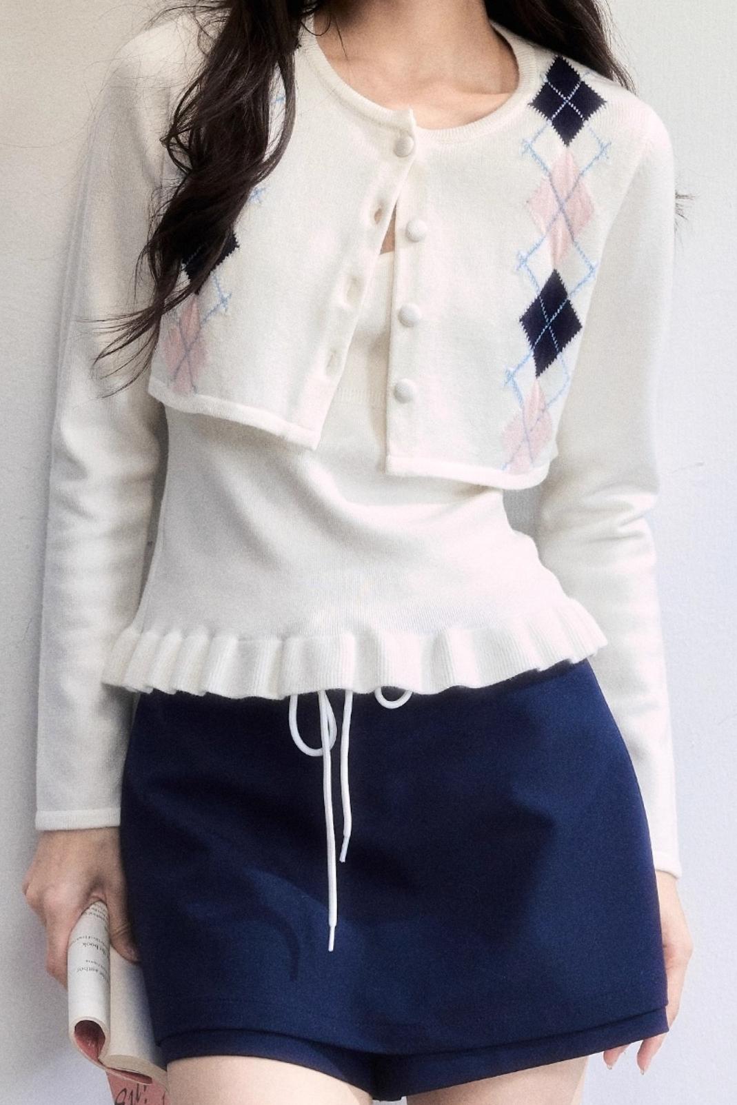 Geometric Quilted Cardigan Set