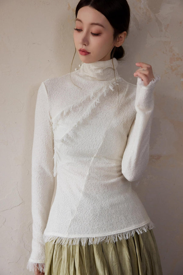 White Wool Turtleneck Knit Top