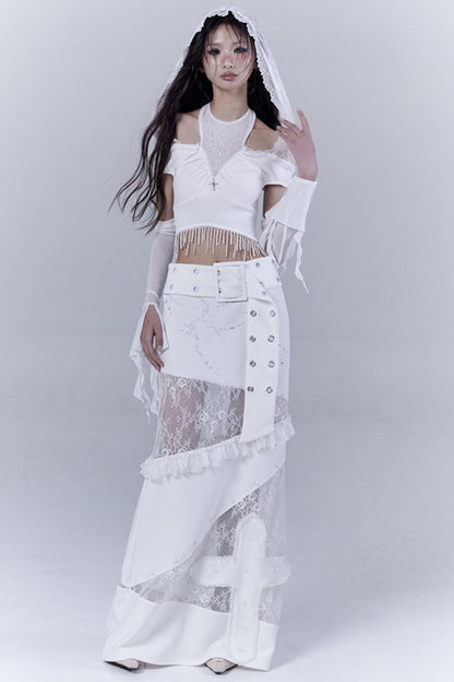Fatal Elegance Lace-Trimmed Low-Waist Skirt