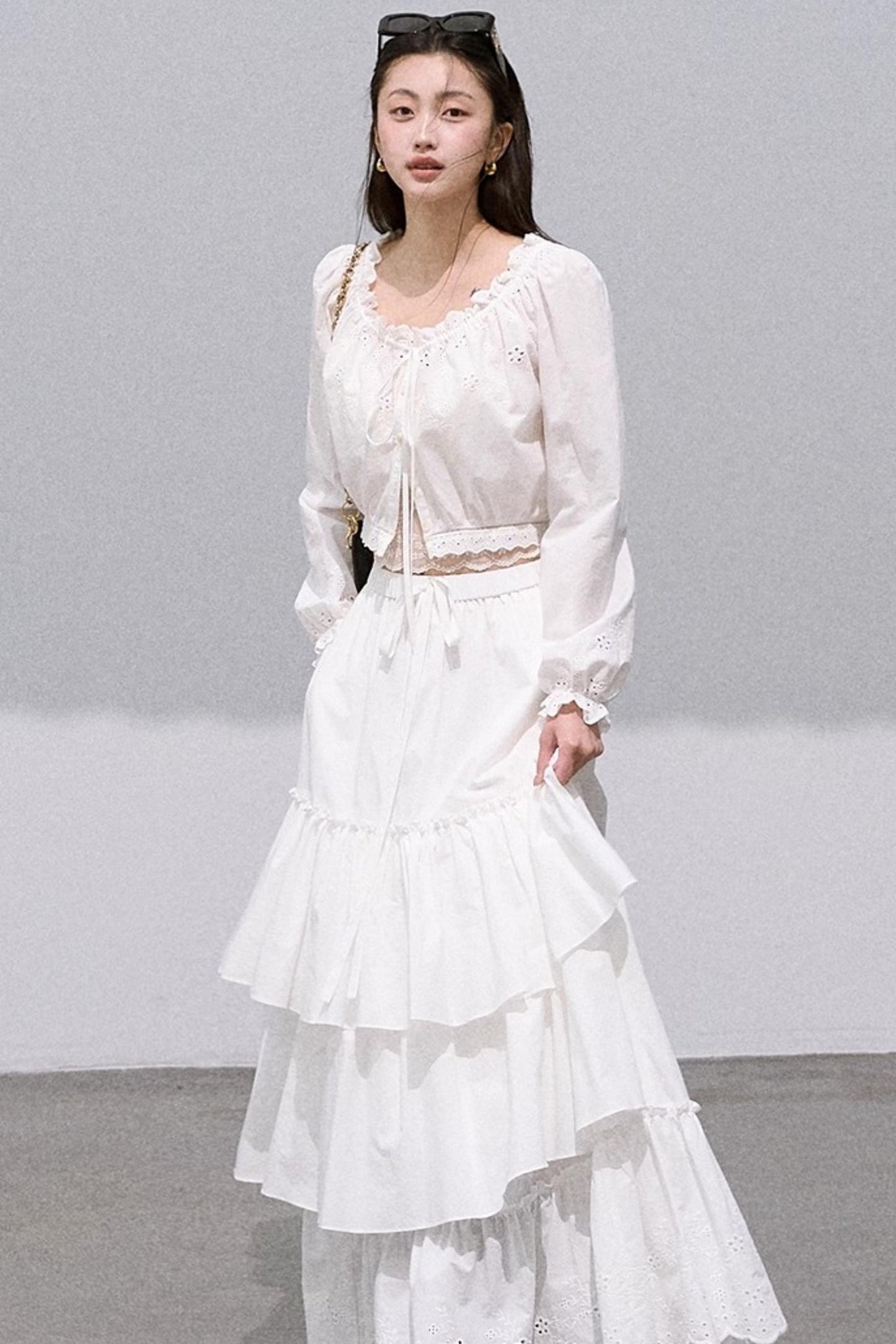 Cotton Strappy White Shirt Two-Piece Set-Up