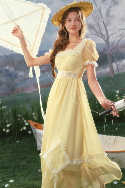 Lace Yellow Retro Dress