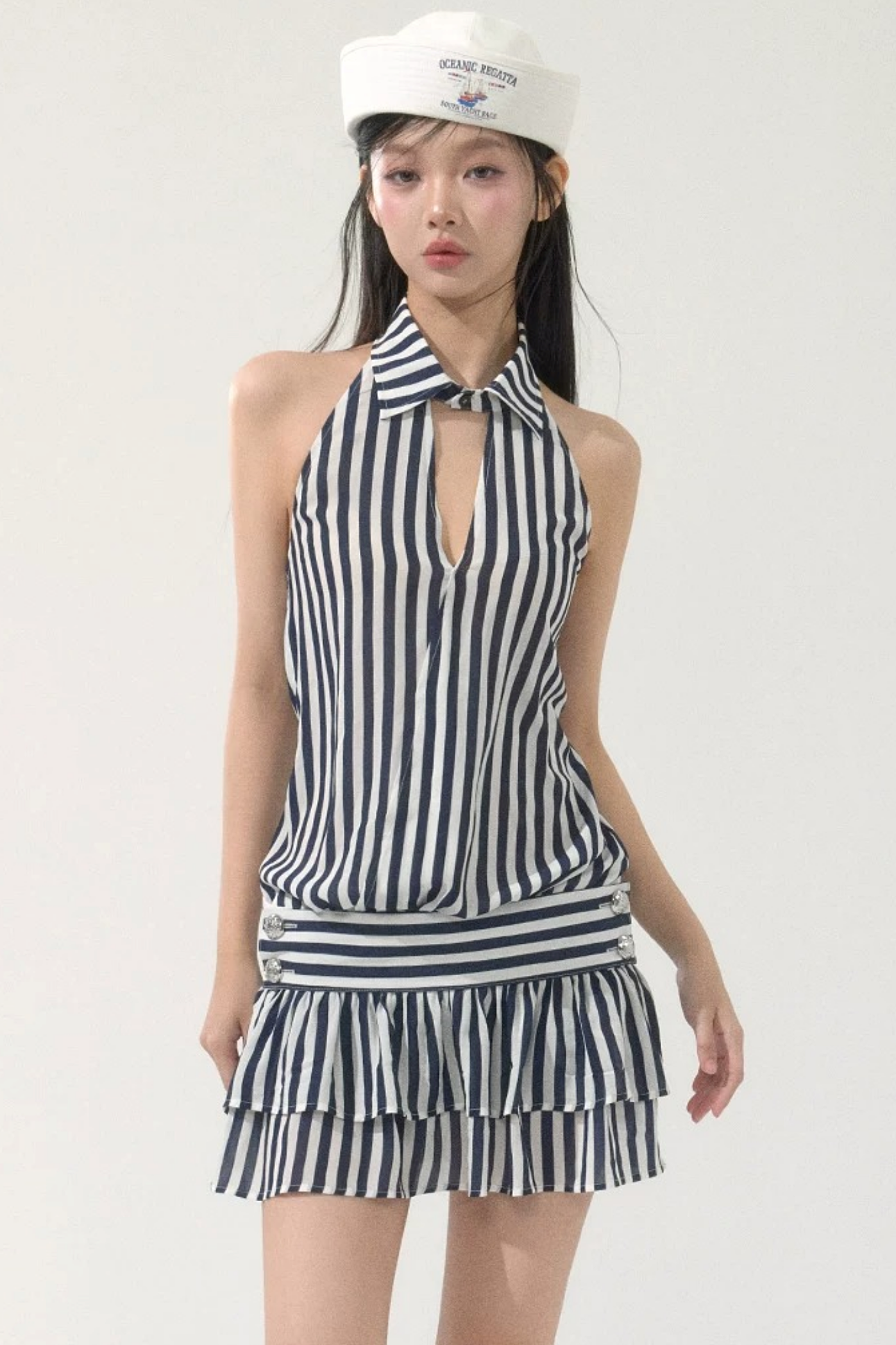 Striped Ruffle Halter Dress