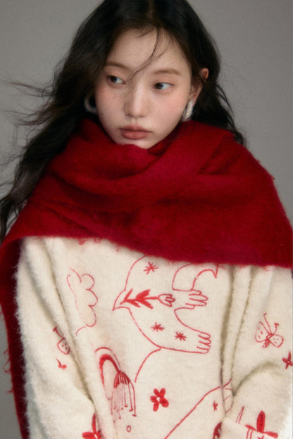 Snowy Field Tulip Embroidery Top