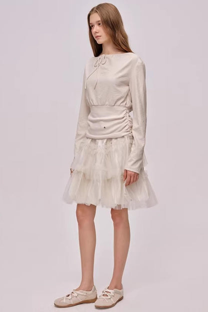 Slanted Shoulder Patchwork Top