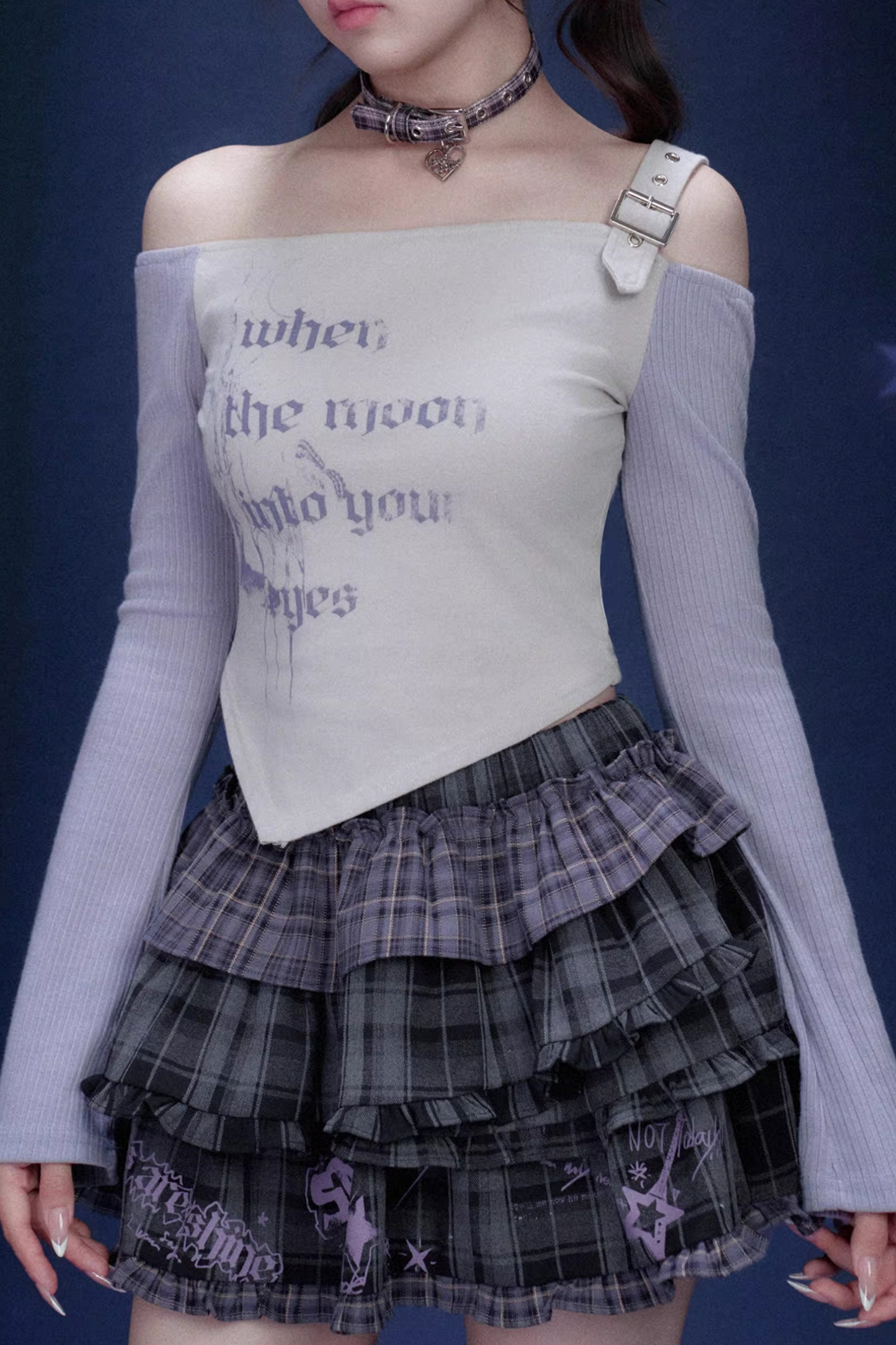 Gray-Purple Off-Shoulder Top