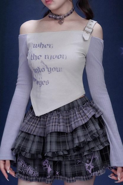 Gray-Purple Off-Shoulder Top