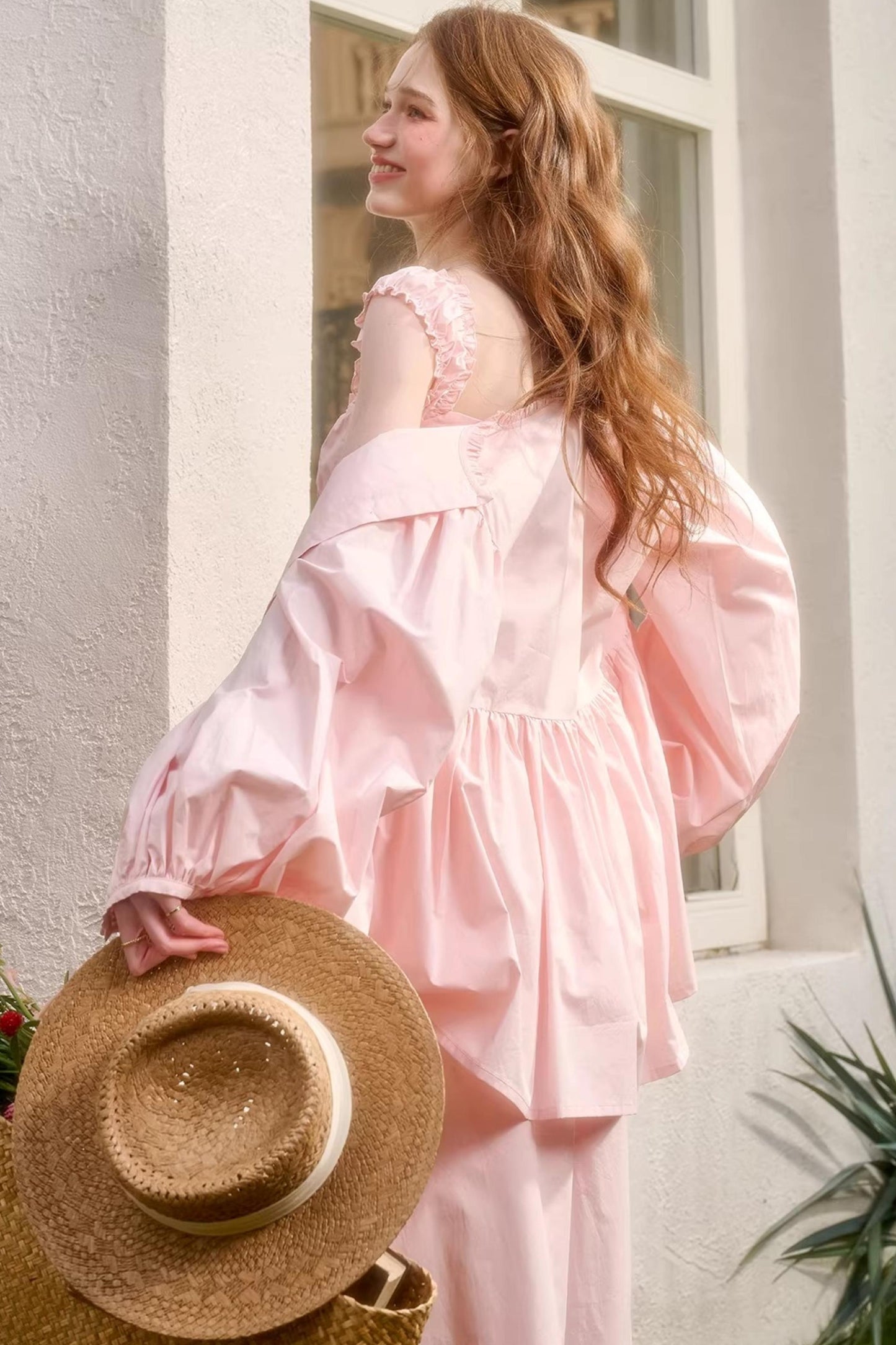 Baby Pink Cotton Dress Set-Up