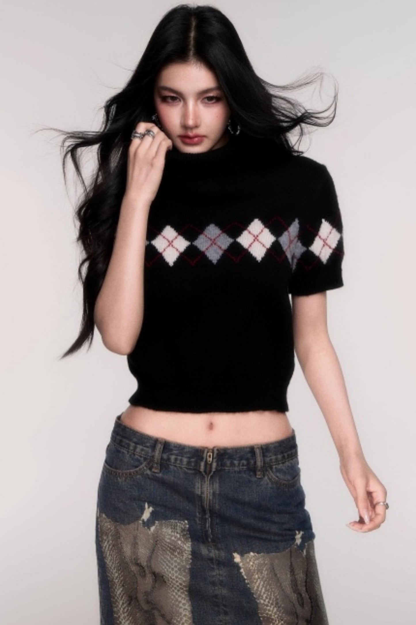 High Neck Short Sleeve Sweater