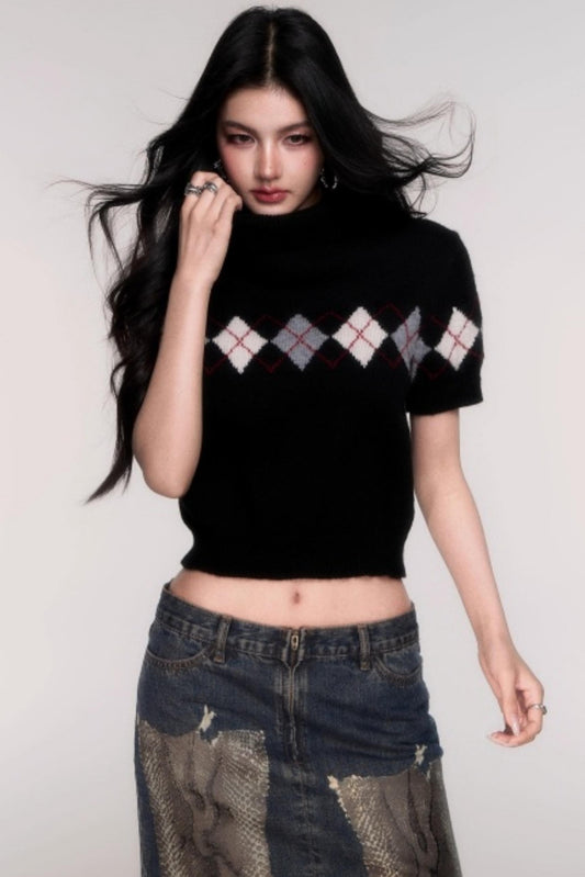 High Neck Short Sleeve Sweater