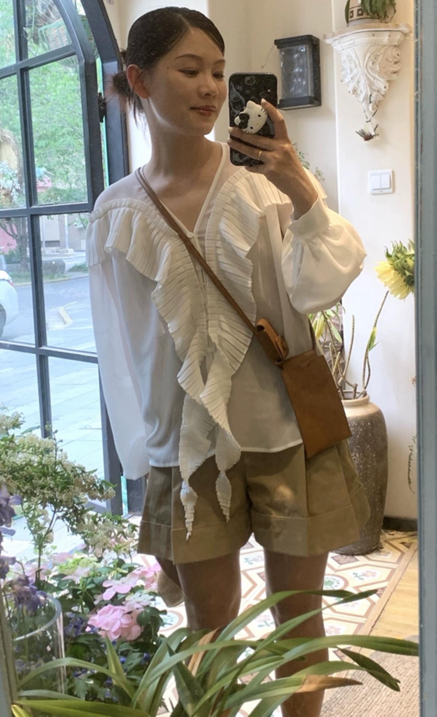 Sheer V-Neck Flutter Shirt